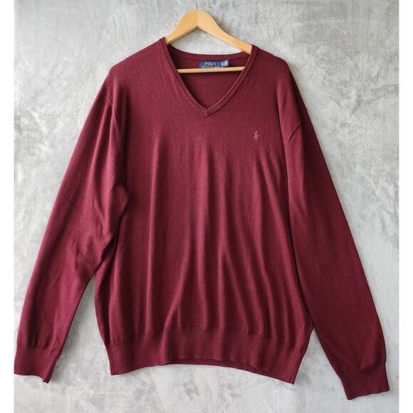 Polo Ralph Lauren Sweater Mens 2XL Pima Cotton Pony Pullover V Neck Maroon XXL - Picture 2 of 8